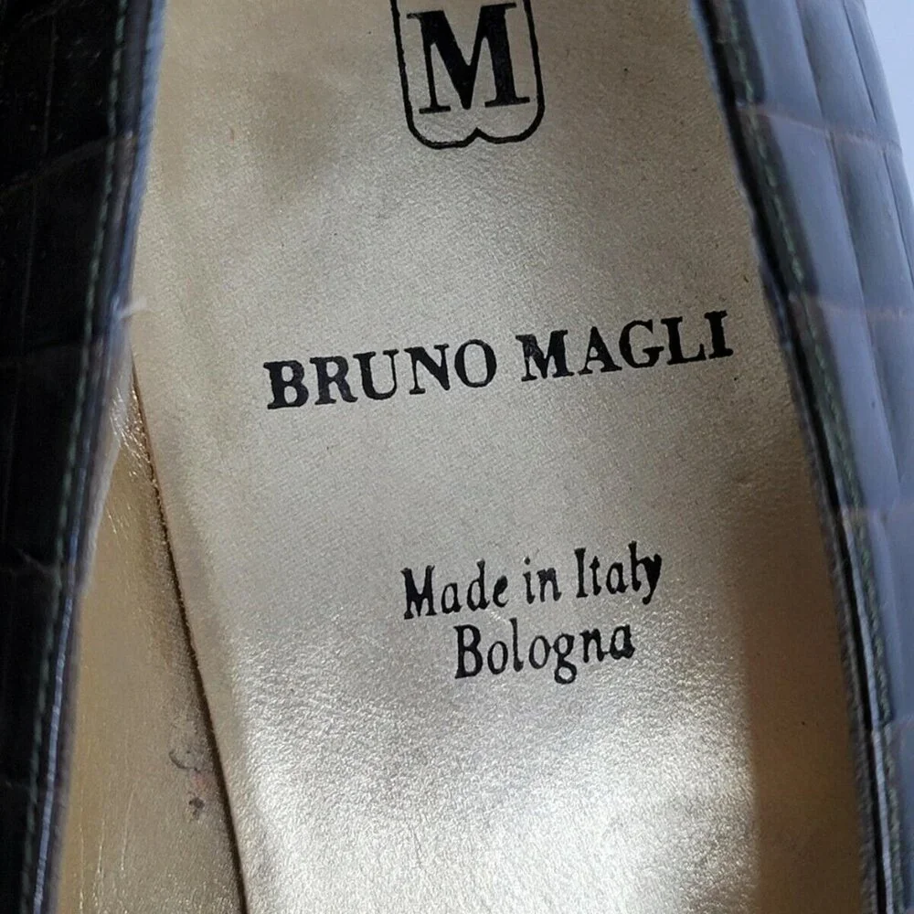 BRUNO MAGLI Womens 7 Green Lizard Print Heels Cuir Leather Pump Shoes Italy Made